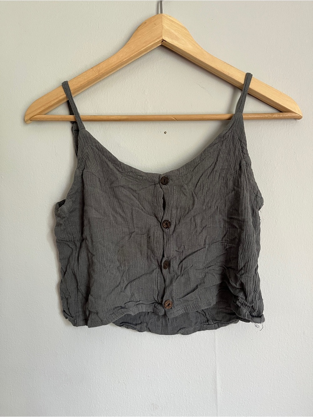 Women’s Gray Button-Front Spaghetti Strap Tank Top